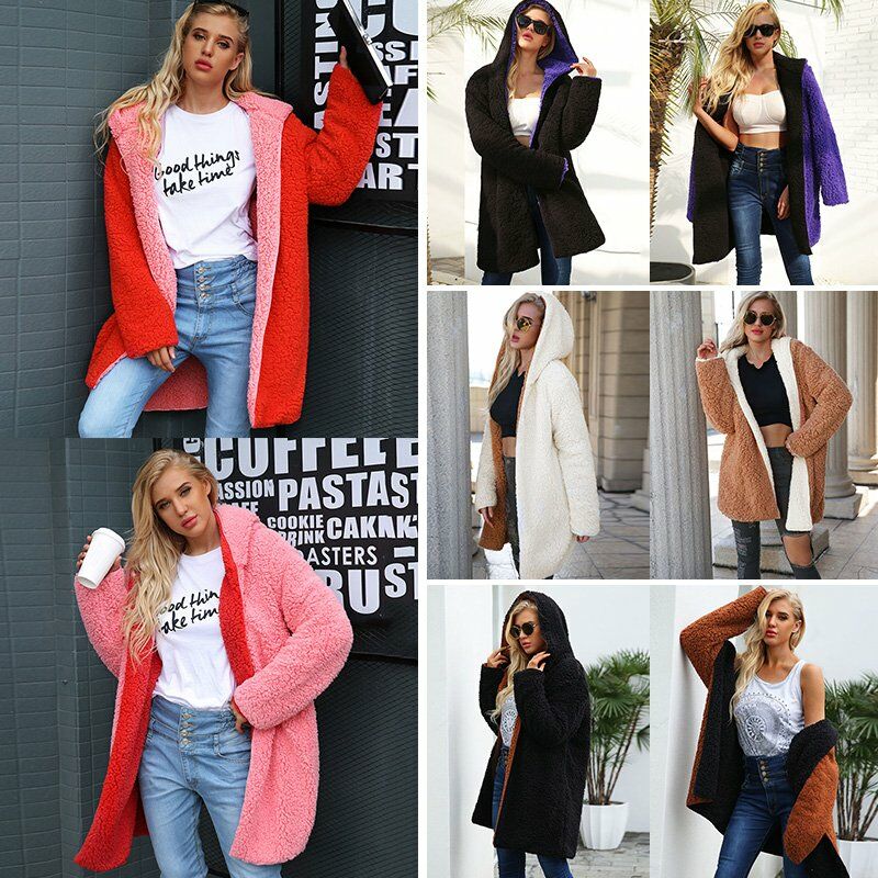 

Moda mujer Abrigo con capucha Cachemira Fleece Frente abierto Grueso Calido Chaqueta de punto Abrigo Abrigo,Violeta, XXL