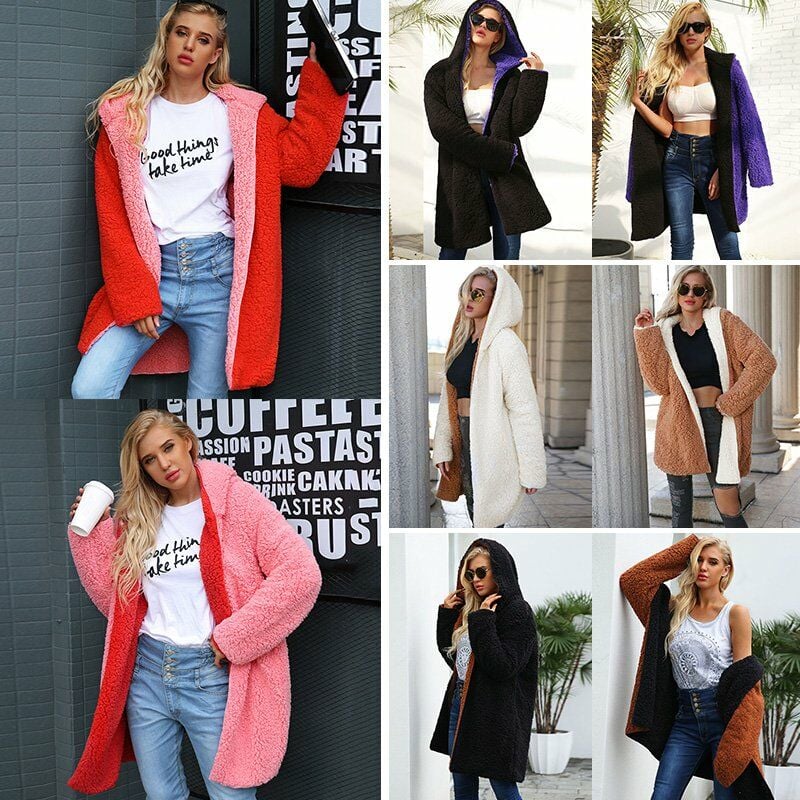 

Moda mujer Abrigo con capucha Cachemira Fleece Frente abierto Grueso Calido Chaqueta de punto Abrigo Abrigo,Beige, L