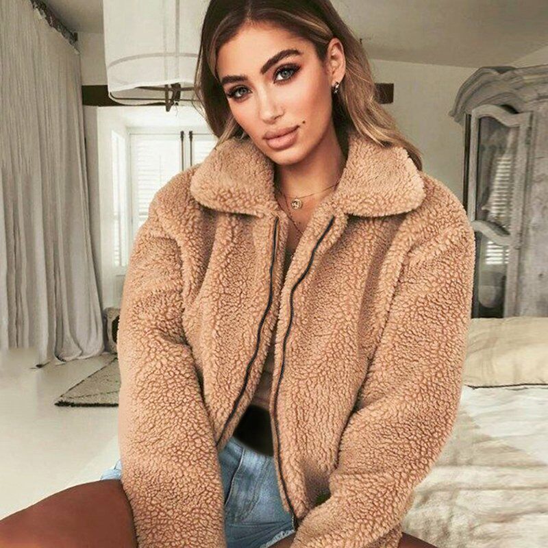 

Moda mujer abrigo de lana de invierno Cachemira suelta gruesa calida chaqueta de punto prendas de vestir exteriores abrigo,Camello, XL