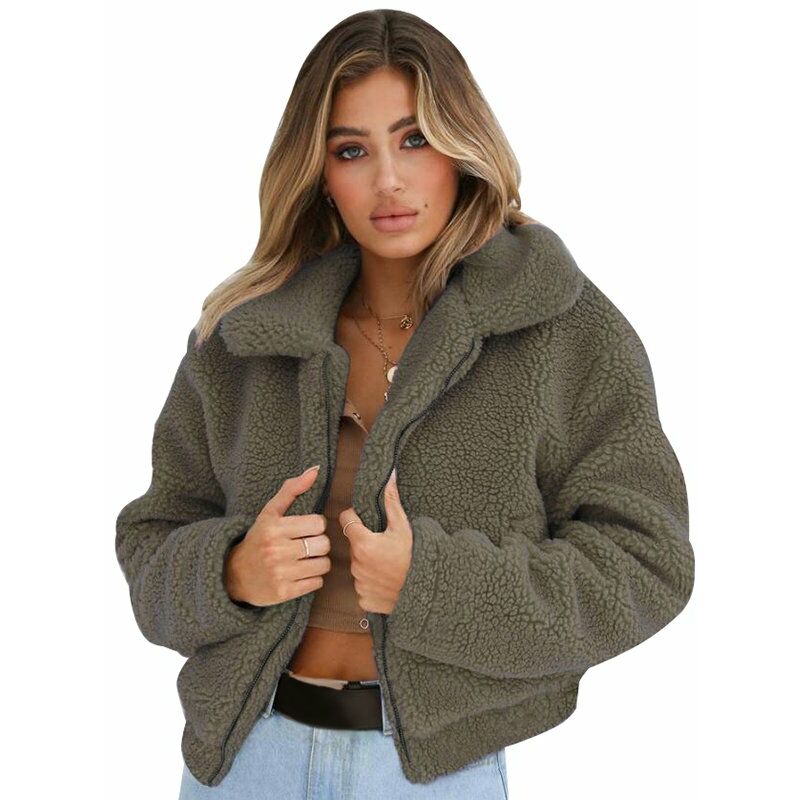 

Moda mujer abrigo de lana de invierno Cachemira suelta gruesa calida chaqueta de punto prendas de vestir exteriores abrigo,Verde militar, XL