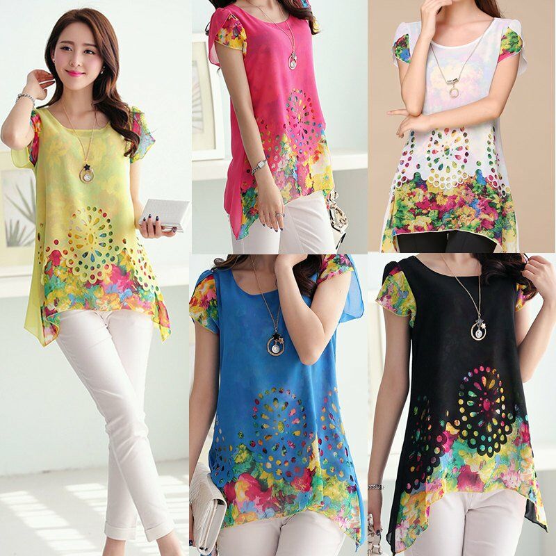

Moda mujer blusa de gasa estampado floral ahueca hacia fuera las tapas de las mangas del petalo de la superposicion,Negro, XXXL