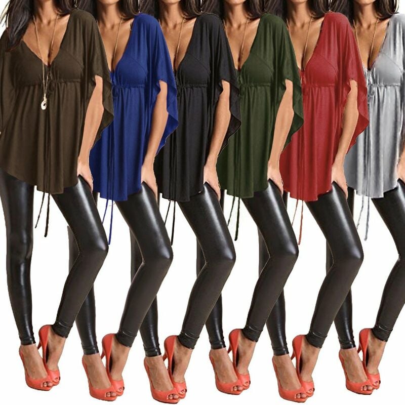 

Moda mujer blusa sexy con cuello en v manga murcielago solido suelto casual camiseta tops,Cafe, XXXXXL