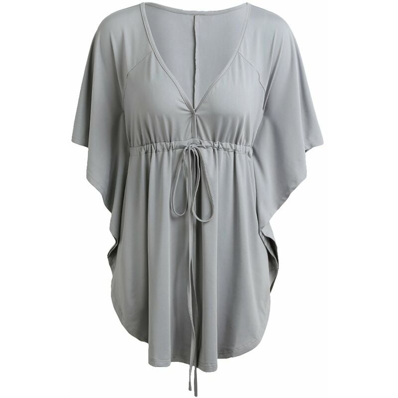 

Moda mujer blusa sexy con cuello en v manga murcielago solido suelto casual camiseta tops,Gris, L