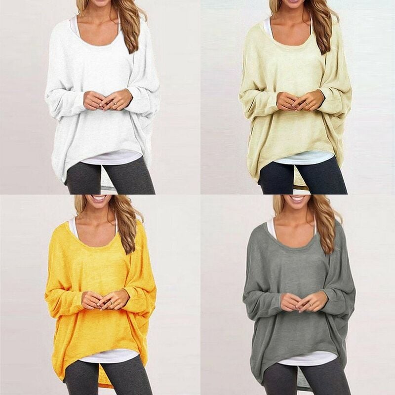 

Moda Mujer Blusas O cuello Batwing Manga larga Dobladillo irregular Casual Camisas solidas sueltas Top 9 colores,Beige, M