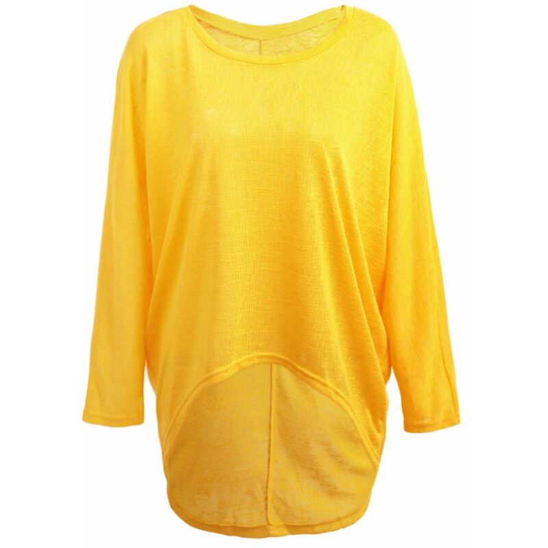 

Moda Mujer Blusas O cuello Batwing Manga larga Dobladillo irregular Casual Camisas solidas sueltas Top 9 colores,Amarillo, S