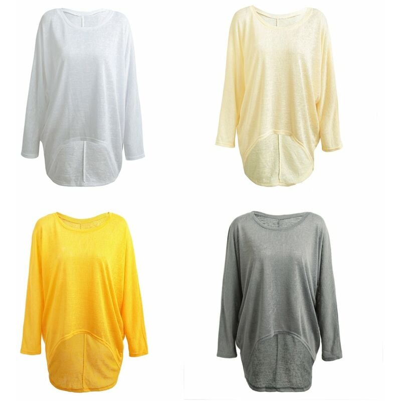 

Moda Mujer Blusas O cuello Batwing Manga larga Dobladillo irregular Casual Camisas solidas sueltas Top 9 colores,Beige, XXL