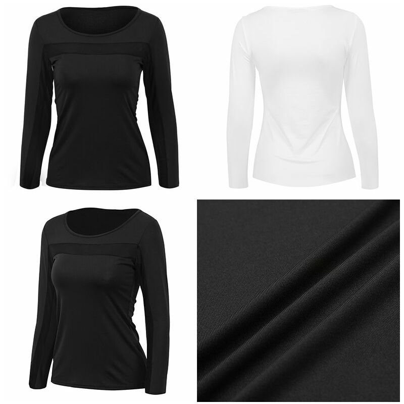 

Moda mujer manga larga camiseta malla insertar camisetas camisetas casuales,Blanco, XXXL