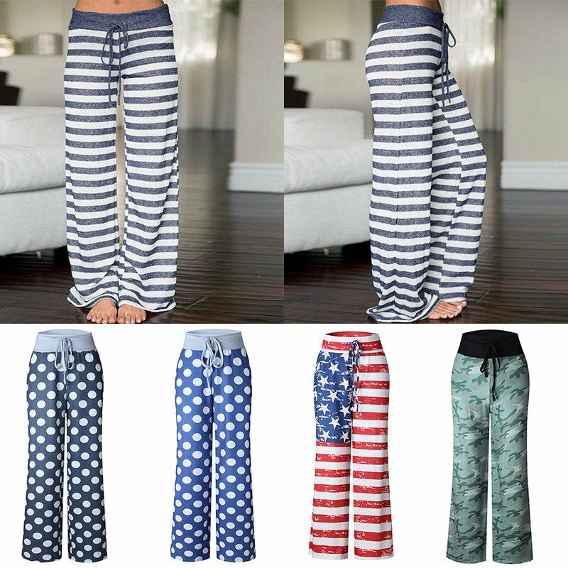 

Moda Mujer Pantalones sueltos Cordon Cintura elastica Recto Rayas / Lunares / Camuflaje / US Print Lounge Yoga Pantalones casuales Homewear,2-L