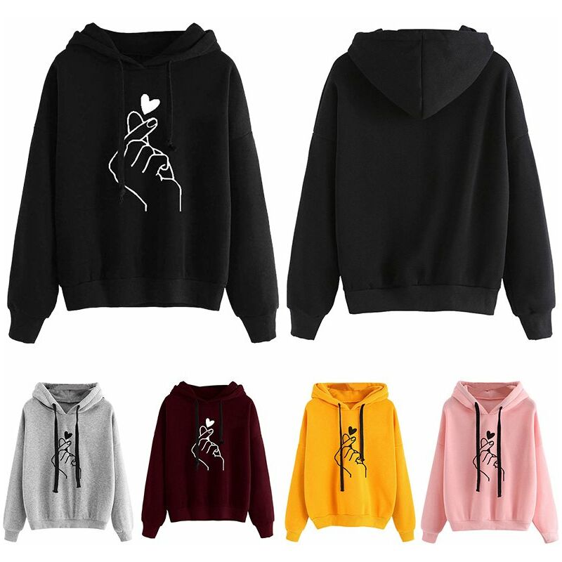 

Moda mujer sudaderas con capucha corazon dedo patron manga larga Casual suelto pulover con capucha Tops