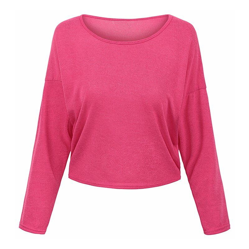 

Moda mujer sueter superior de punto solido cuello redondo manga larga Casual suelto fino jersey jersey prendas de punto,Rosa roja, 4XL