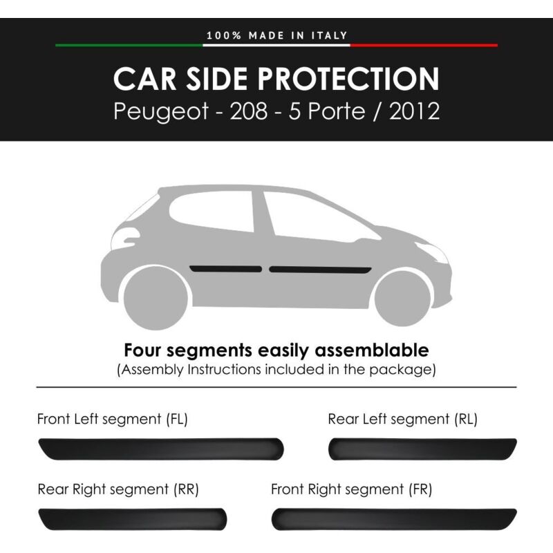 Modanature Laterali per Peugeot con Biadesivo 3M - Modello: 208 - 5P.