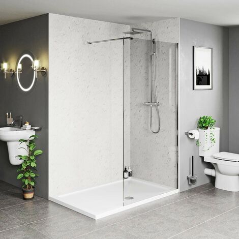 main image of "Mode Burton 8mm walk in glass panel with stone shower tray 1200 x 800"