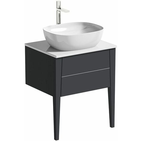 Mode Hale grey gloss wall hung vanity unit with ceramic countertop and basin 600mm - Grey