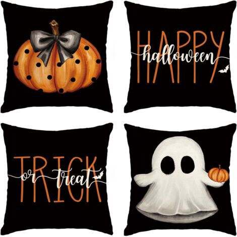 Mode Kürbisse Geist Happy Halloween Kissenbezüge 4er Set, 50x50 cm Zierkissenbezug Couch Wohnzimmer Deko
