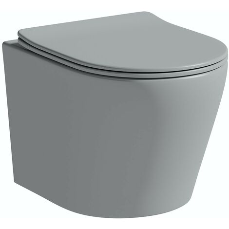 Mode Orion stone grey wall hung toilet and soft close seat - Grey