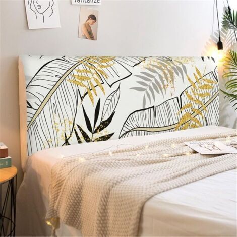 Mode Universelle Housse de Tête de Lit Extensible Couverture de Tête de Lit Anti-Poussière Protecteur Antipoussière pour Lits Simples Doubles King Size (160cmFeuille d'or)
