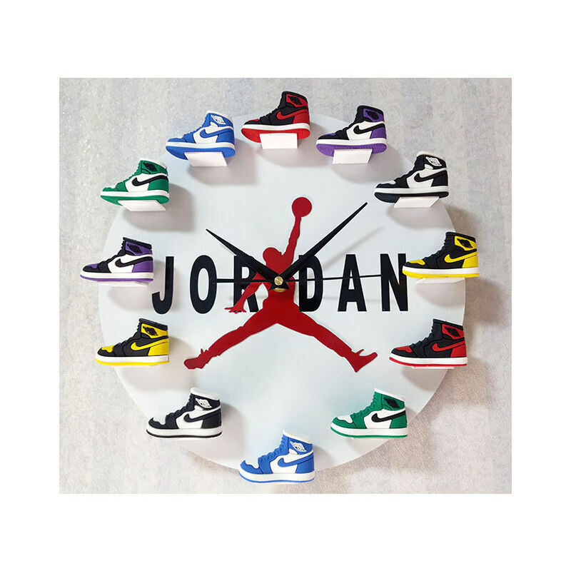 Jormftte - Modèle de chaussure en 3D horloge aj horloge murale silencieuse à Quartz à piles ronde maison moderne classique blanc Jordan