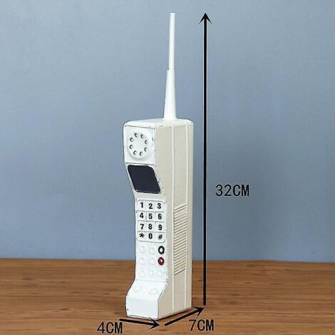Modèle de téléphone portable en brique à l'ancienne, modèle vintage en fer résistant aux couleurs rétro, idéal comme accessoire photographique - blanc