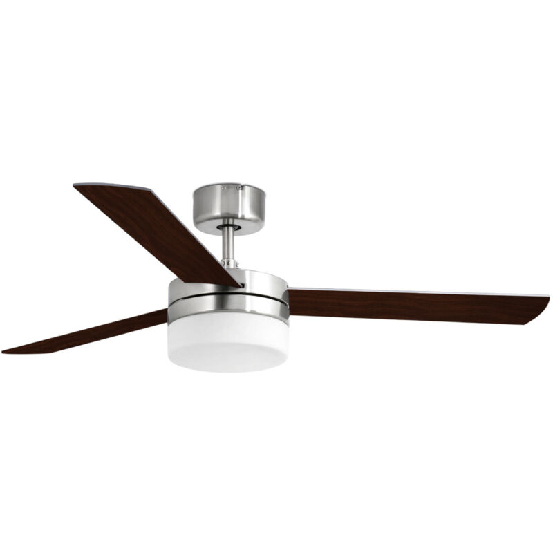 Faro Barcelona - Ventilateur de plafond moyen Faro Panay à 2 ampoules, nickel mat, acajou avec lumière, E14