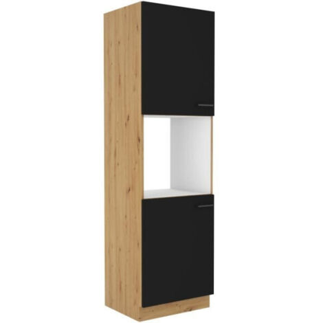 MODENA - Colonne four - 2 portes - 60 x 57 x 210 cm - Chêne artisan / Noir mat
