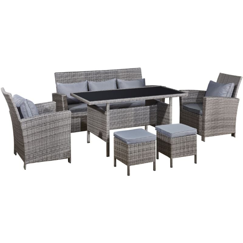 Concept-usine - Modena gris clair - Salon de jardin 6 pièces - Résine tressée