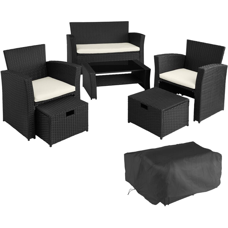 Tectake - Rattan garden furniture set Modena - garden sofa, garden sofa set, rattan sofa - black