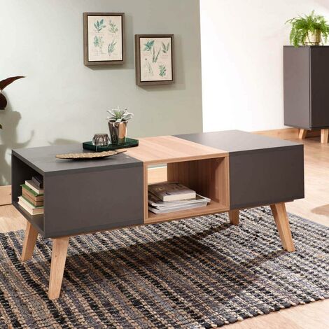 main image of "Modena Two Tone Grey Coffee Table Open Shelf Compartment Scandi Style Legs"