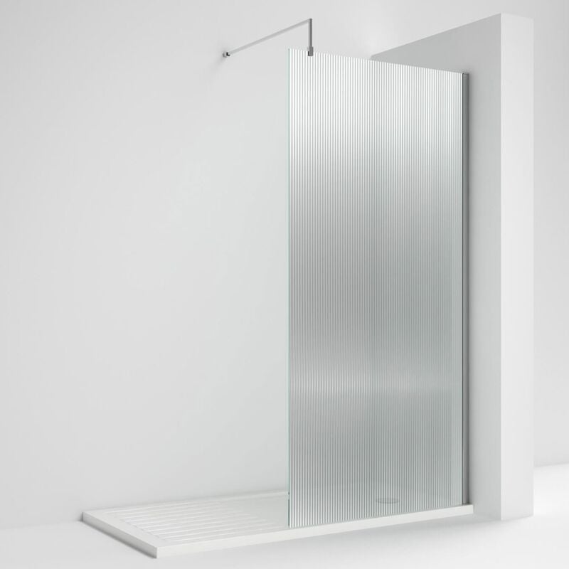 Nuie Fluted Wet Room Screen 1850mm High x 1000mm Wide with Support Bar 8mm Glass - Polished Chrome