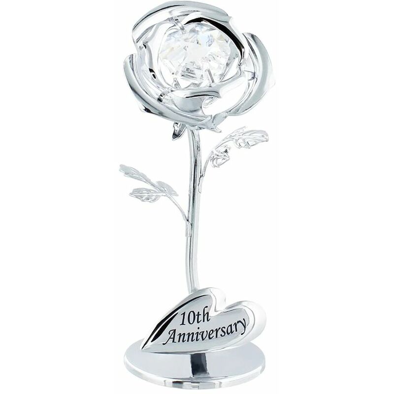 Modern '10th Anniversary' Silver Plated Flower with Clear Swarovski Crystal Bead by Happy Homewares