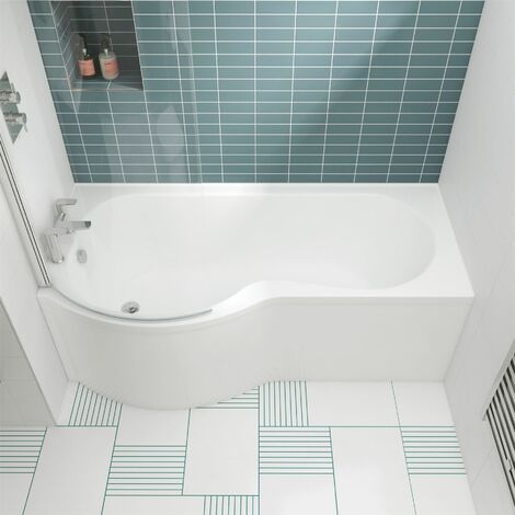 main image of "Modern 1500 P Shaped Shower Bath Left Hand Front Panel Screen 4mm Bathtub White"
