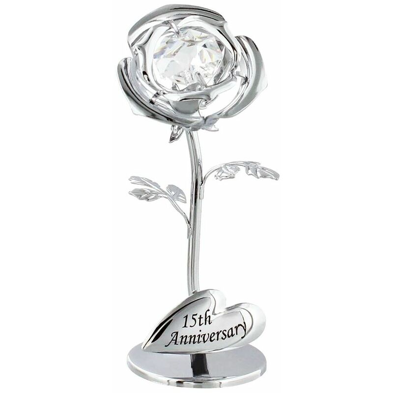 Modern '15th Anniversary' Silver Plated Flower with Clear Swarovski Crystal Bead by Happy Homewares