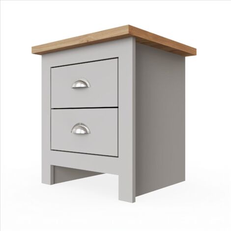 Modern 2 Drawer Bedside Table with Oak Effect Top in Grey