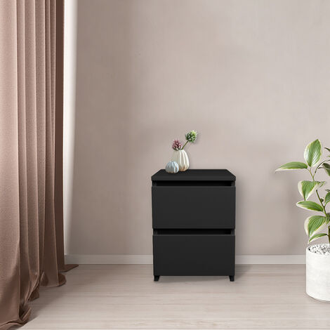 Modern 2 Drawer Chest of Drawers Bedside Table Cabinet Nightstand Bedroom Black