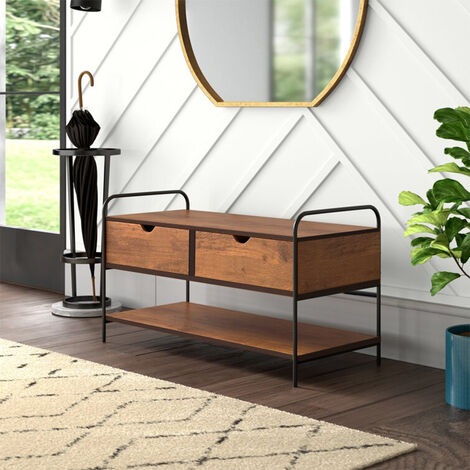 Modern 2 Drawer Metal and Wood Hallway benches