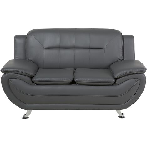 Modern 2-Seater Sofa Faux Leather Couch Loveseat Living Room Grey Leira - Grey