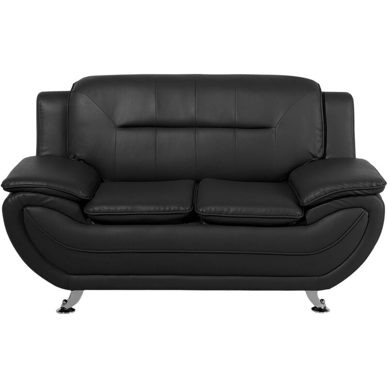 Beliani - Modern 2-Seater Sofa Faux Leather Couch Loveseat Living Room Black Leira