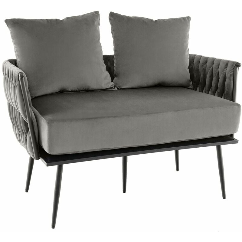 Modern 2 Seater Sofa Upholstered Loveseat Couch Woven Double Sofa Chair W/ Arms