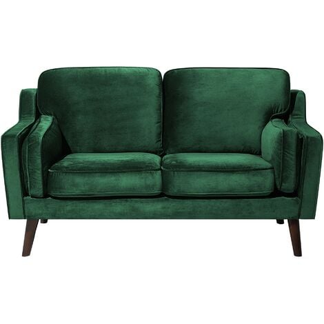 Modern 2 Seater Sofa Upholstered Velvet Solid Oak Wood Legs Green Lokka