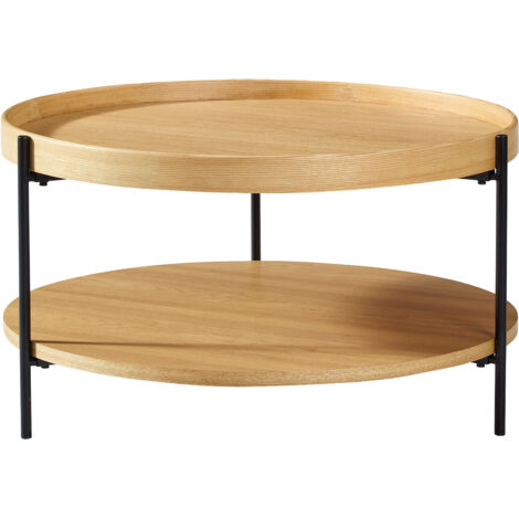 Modern 2-Tier Round Tray Coffee Table - Wood & Iron 696938
