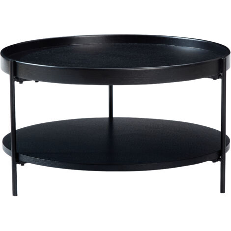 Modern 2-Tier Round Tray Coffee Table - Wood & Iron 696938
