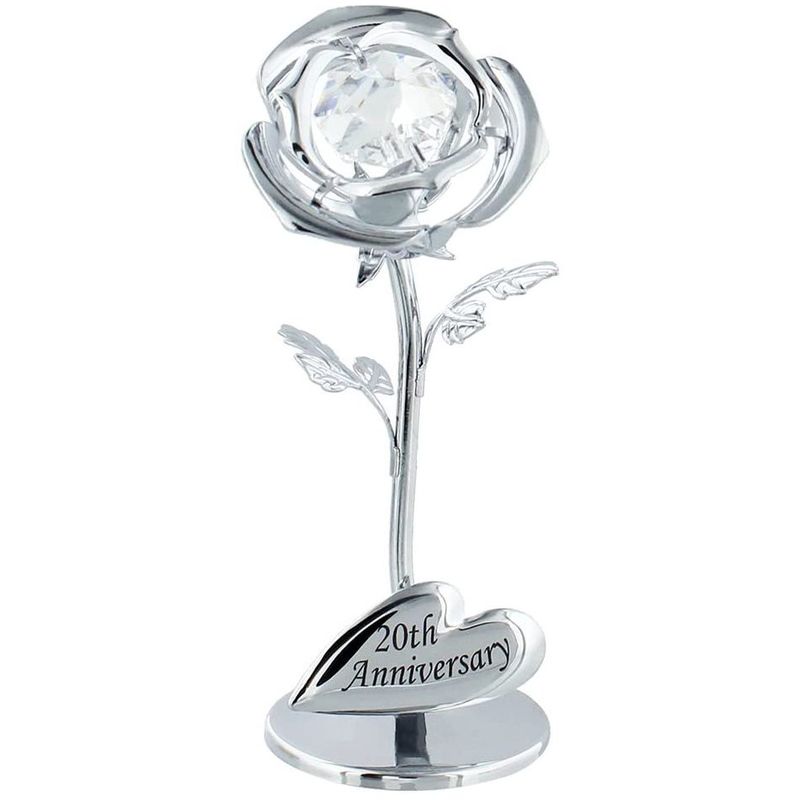 Modern 20th Anniversary Silver Plated Flower with Clear Swarovski Crystal Bud by Happy Homewares Silver Plated