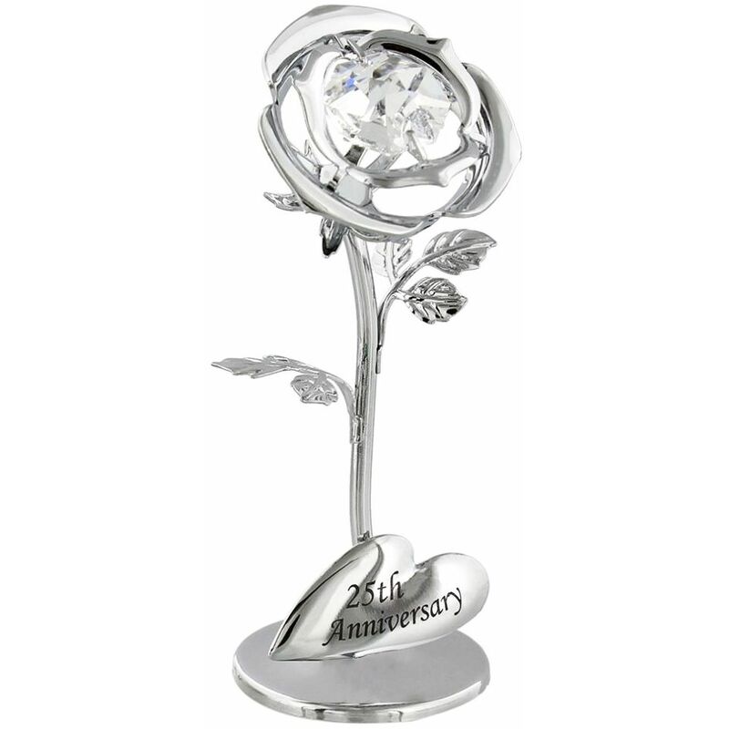 Modern '25th Anniversary' Silver Plated Flower with Clear Swarovski Crystal Bead by Happy Homewares