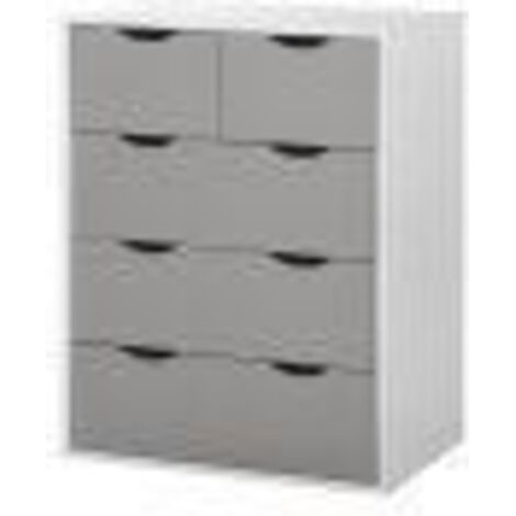 Modern 3+2 Drawer Chest With Cut Out Handles Smooth Metal Runners White & Grey