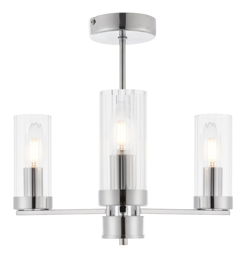 3 Light Chrome Clear Tubular Glass Semi Flush 81107