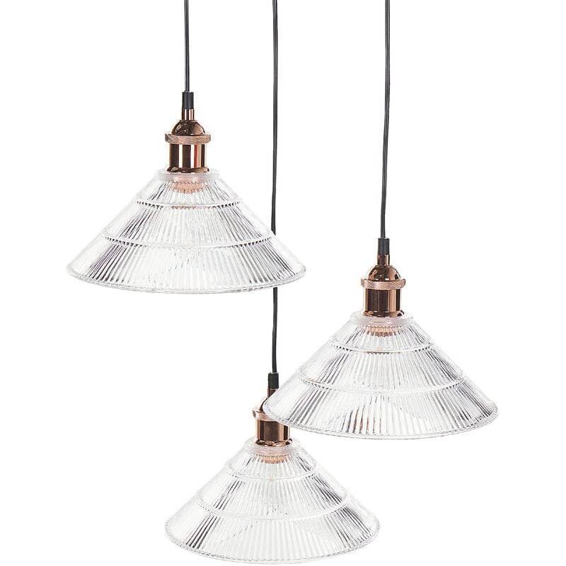 Modern 3 Light Pendant Lamp Decorative Glass Copper Elements Shabby Glam Ceiling Light Transparent Curone