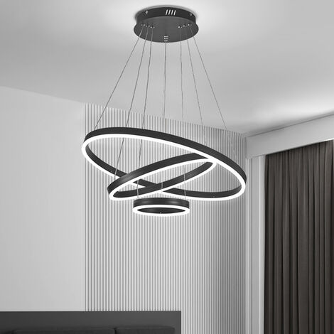 Modern 3 Ring Aluminum Round Hanging LED Pendant, White Light