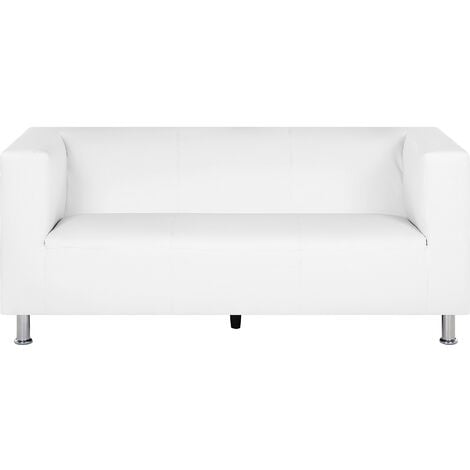 Modern 3 Seater Faux Leather Sofa Silver Metal Legs Track Arms White Floro
