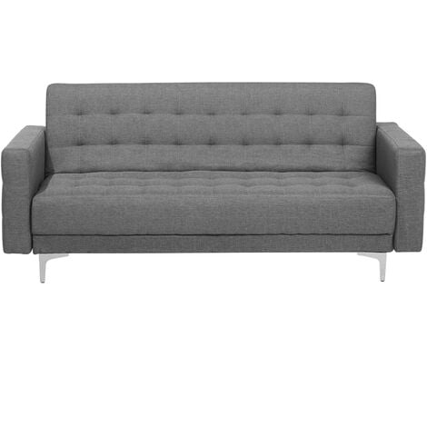 Modern 3 Seater Sofa Bed Grey Fabric Reclining Tufted Aberdeen - Grey