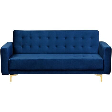 Modern 3 Seater Sofa Bed Navy Blue Velvet Reclining Tufted Aberdeen