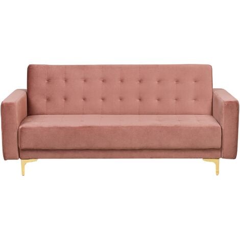 Modern 3 Seater Sofa Bed Pink Velvet Reclining Tufted Aberdeen